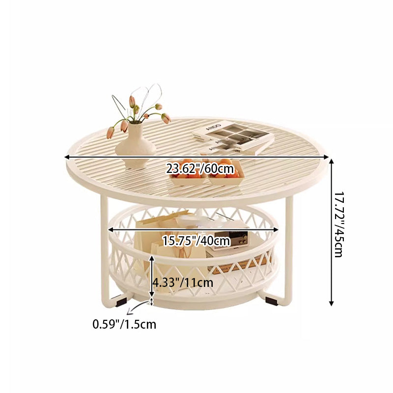 Minimalist Round Tempered Glass Iron Coffee Table — Gold - B