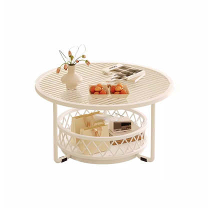 Minimalist Round Tempered Glass Iron Coffee Table