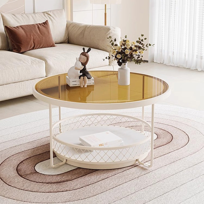 Minimalist Round Tempered Glass Iron Coffee Table