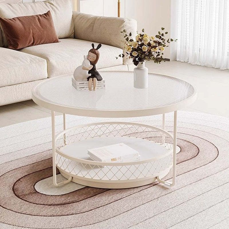 Minimalist Round Tempered Glass Iron Coffee Table