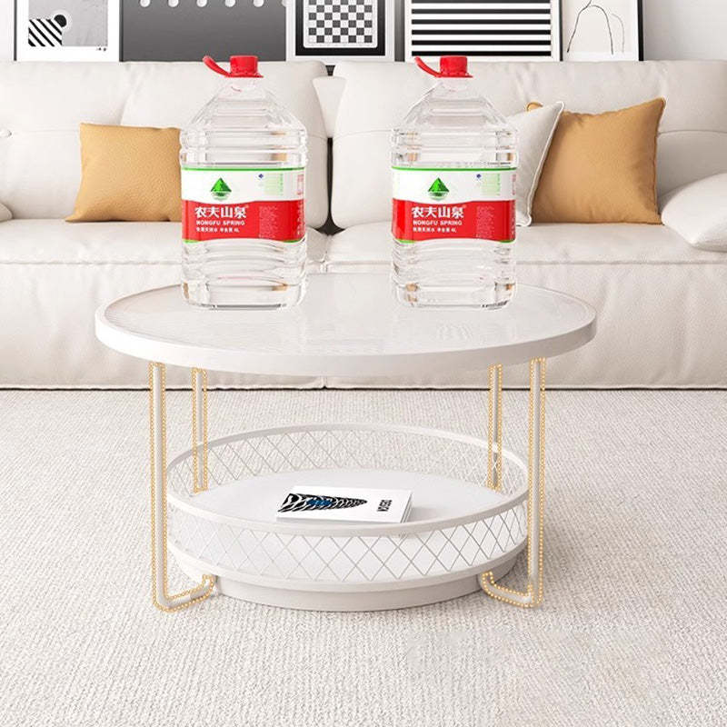 Minimalist Round Tempered Glass Iron Coffee Table