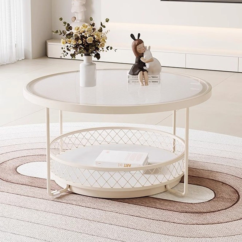 Minimalist Round Tempered Glass Iron Coffee Table