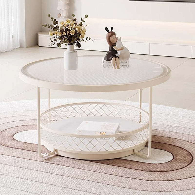 Minimalist Round Tempered Glass Iron Coffee Table