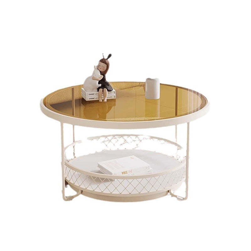 Minimalist Round Tempered Glass Iron Coffee Table