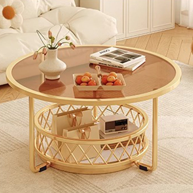 Minimalist Round Tempered Glass Iron Coffee Table