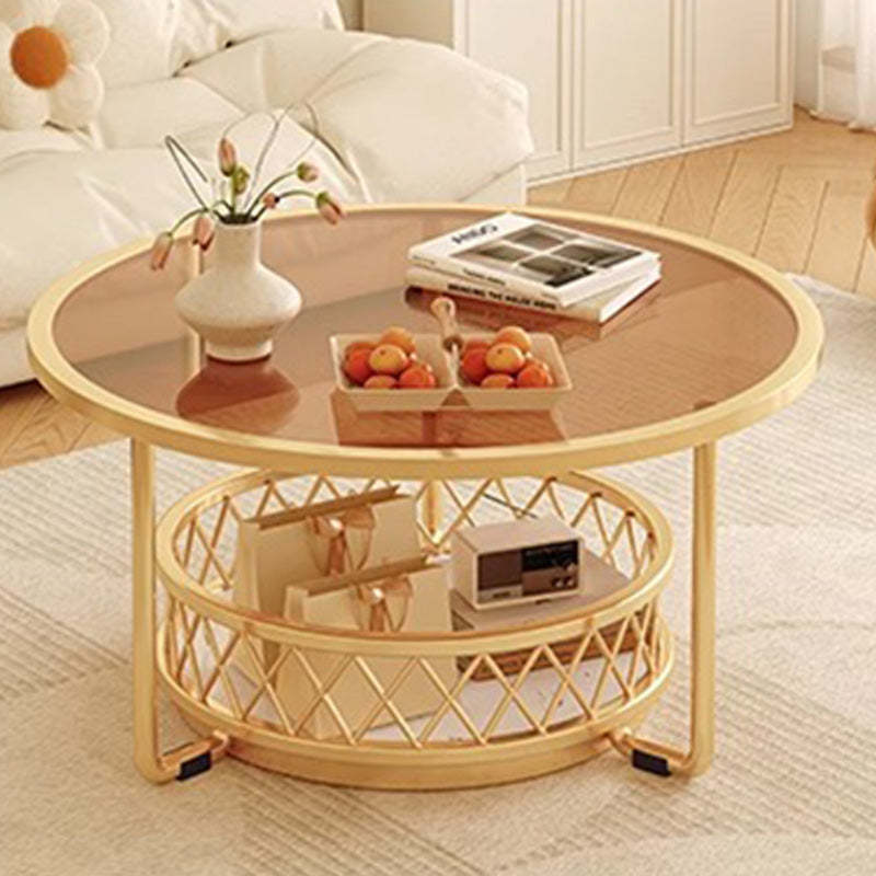 Minimalist Round Tempered Glass Iron Coffee Table