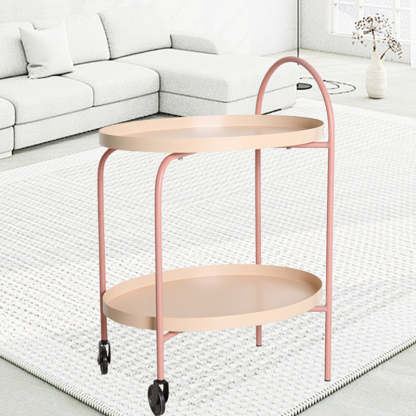 Scandinavian Oval Iron Metal 2-Tier Side Table — Pink