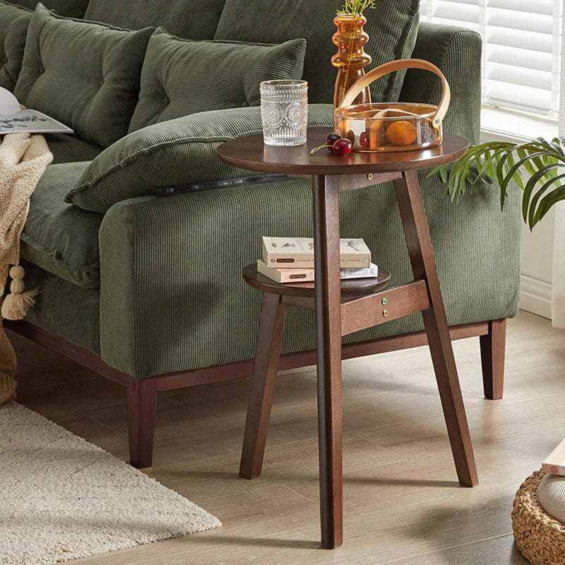 Minimalist Round Rubberwood 3-Leg Coffee Table