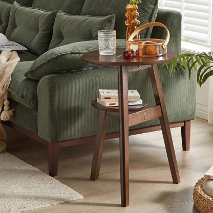 Minimalist Round Rubberwood 3-Leg Coffee Table