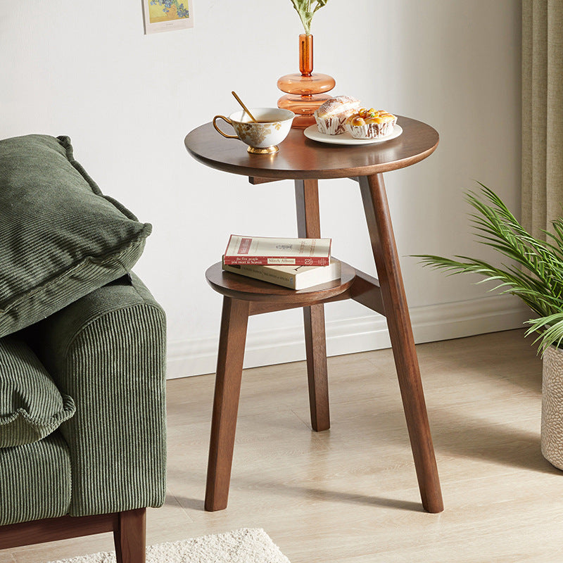 Minimalist Round Rubberwood 3-Leg Coffee Table