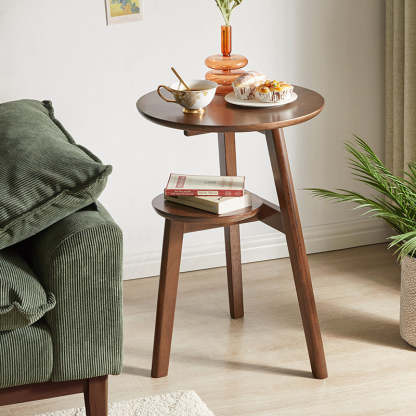 Minimalist Round Rubberwood 3-Leg Coffee Table
