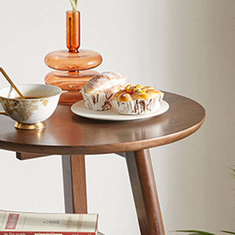 Minimalist Round Rubberwood 3-Leg Coffee Table