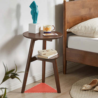 Minimalist Round Rubberwood 3-Leg Coffee Table