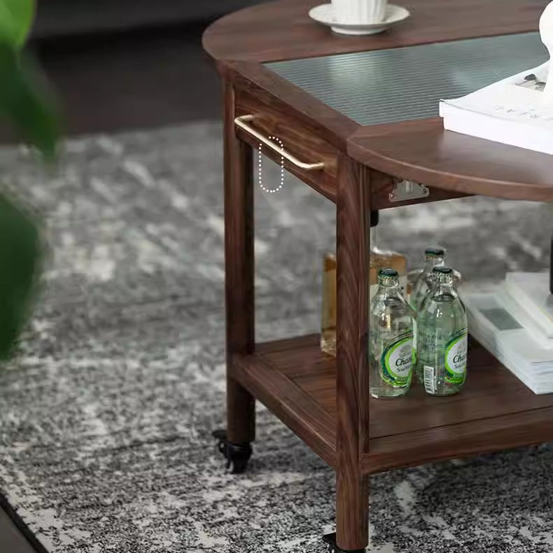Minimalist Oval Wood Metal Glass Side Table