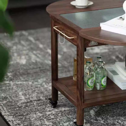 Minimalist Oval Wood Metal Glass Side Table