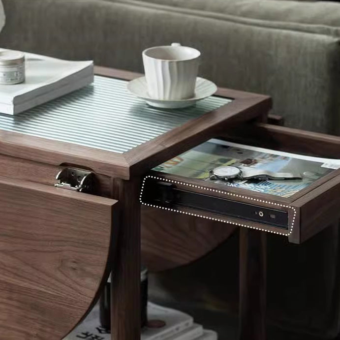 Minimalist Oval Wood Metal Glass Side Table