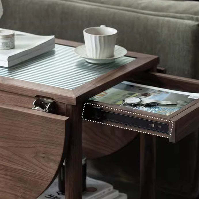 Minimalist Oval Wood Metal Glass Side Table