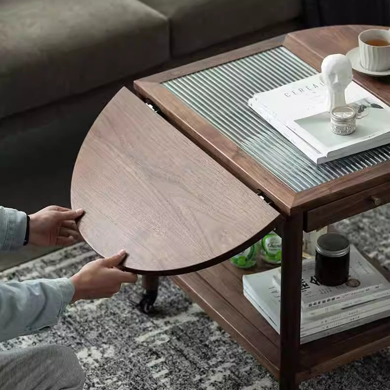 Minimalist Oval Wood Metal Glass Side Table