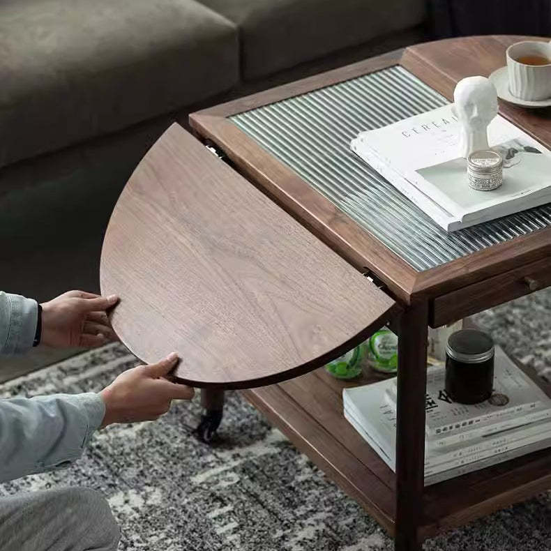 Minimalist Oval Wood Metal Glass Side Table