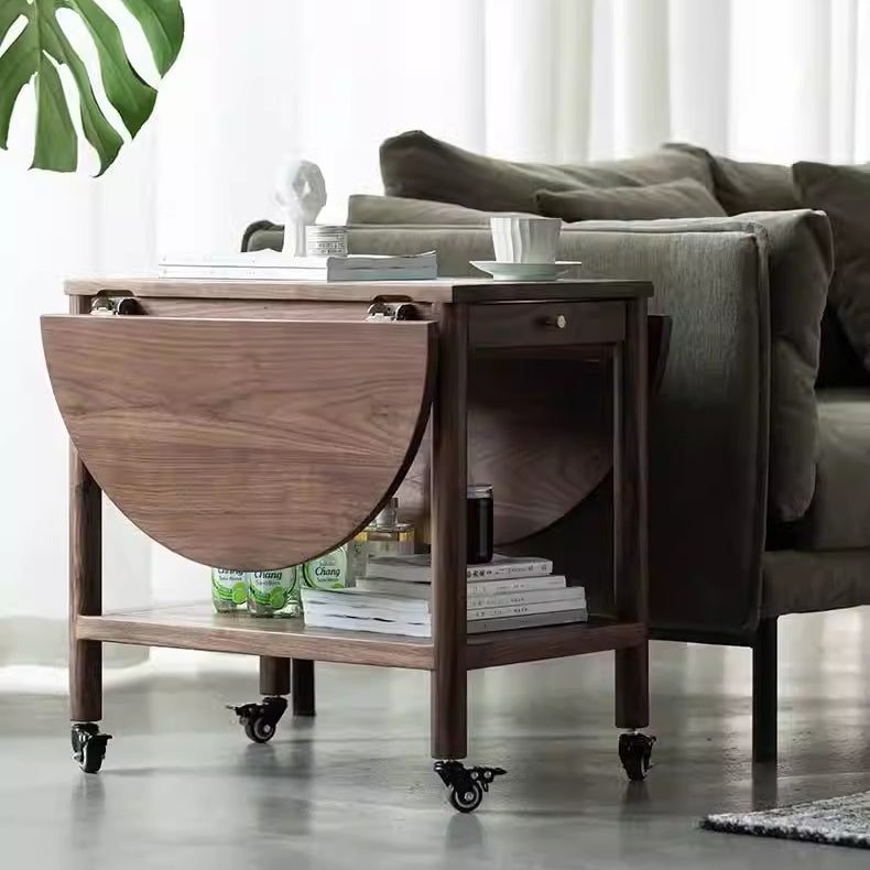 Minimalist Oval Wood Metal Glass Side Table