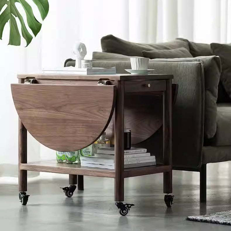 Minimalist Oval Wood Metal Glass Side Table