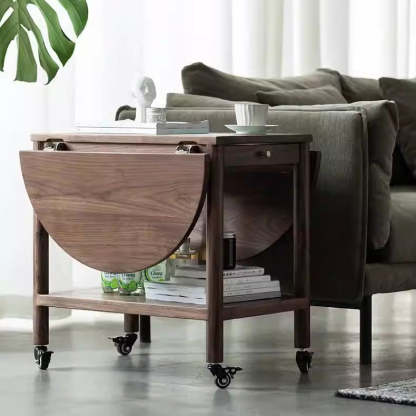 Minimalist Oval Wood Metal Glass Side Table
