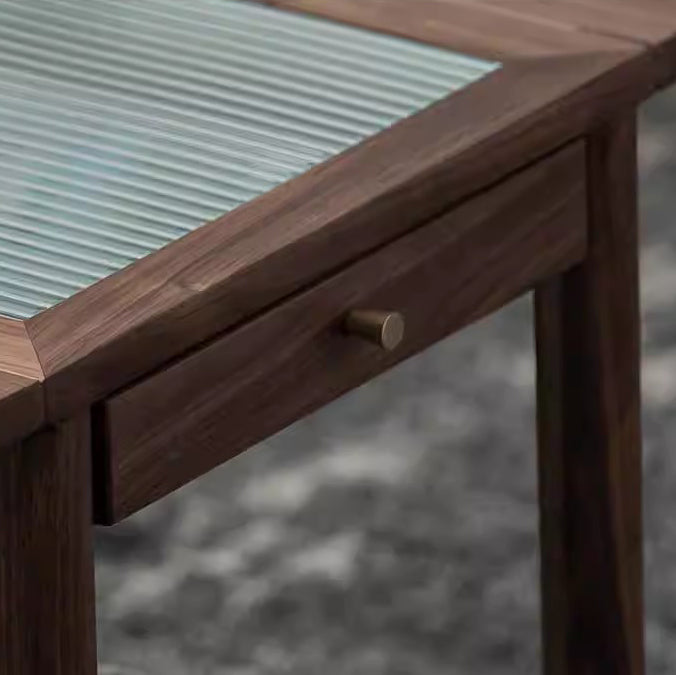 Minimalist Oval Wood Metal Glass Side Table