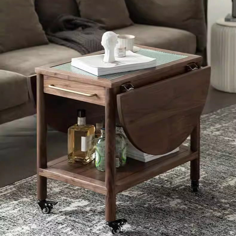 Minimalist Oval Wood Metal Glass Side Table