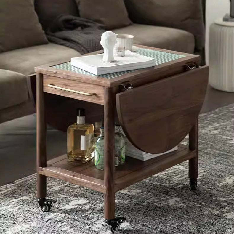Minimalist Oval Wood Metal Glass Side Table