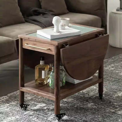 Minimalist Oval Wood Metal Glass Side Table