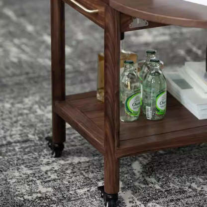 Minimalist Oval Wood Metal Glass Side Table
