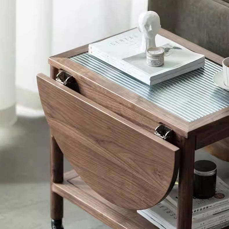 Minimalist Oval Wood Metal Glass Side Table