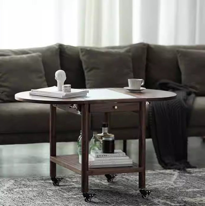 Minimalist Oval Wood Metal Glass Side Table