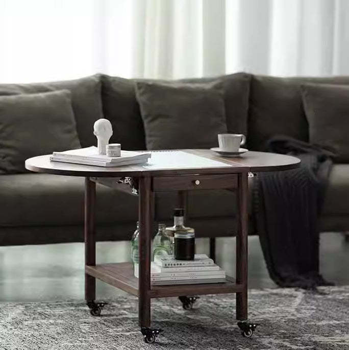 Minimalist Oval Wood Metal Glass Side Table