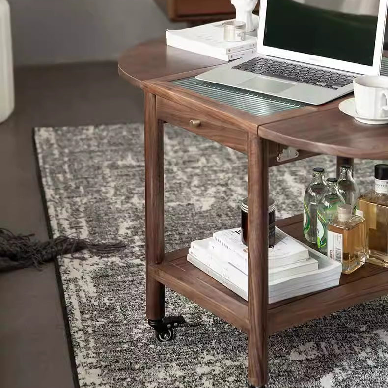Minimalist Oval Wood Metal Glass Side Table