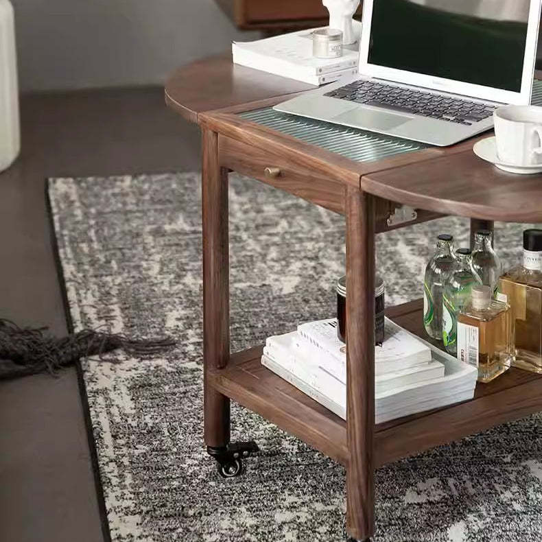 Minimalist Oval Wood Metal Glass Side Table