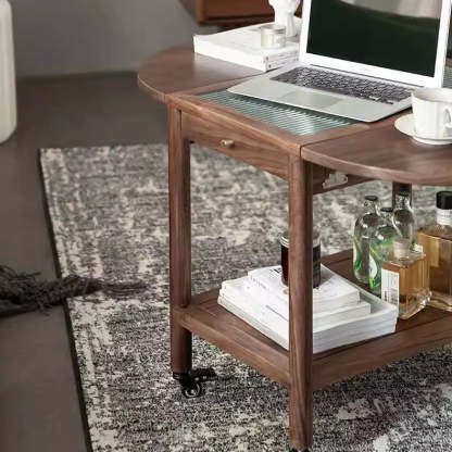 Minimalist Oval Wood Metal Glass Side Table