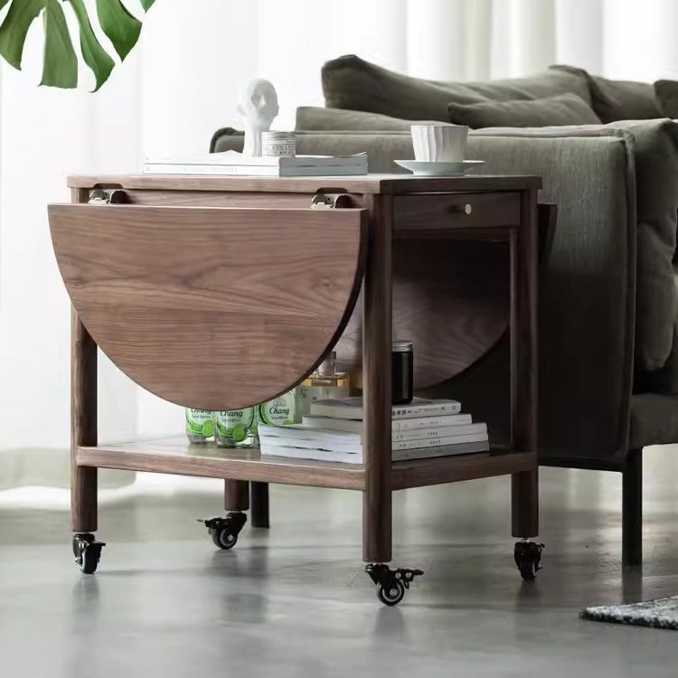 Minimalist Oval Wood Metal Glass Side Table