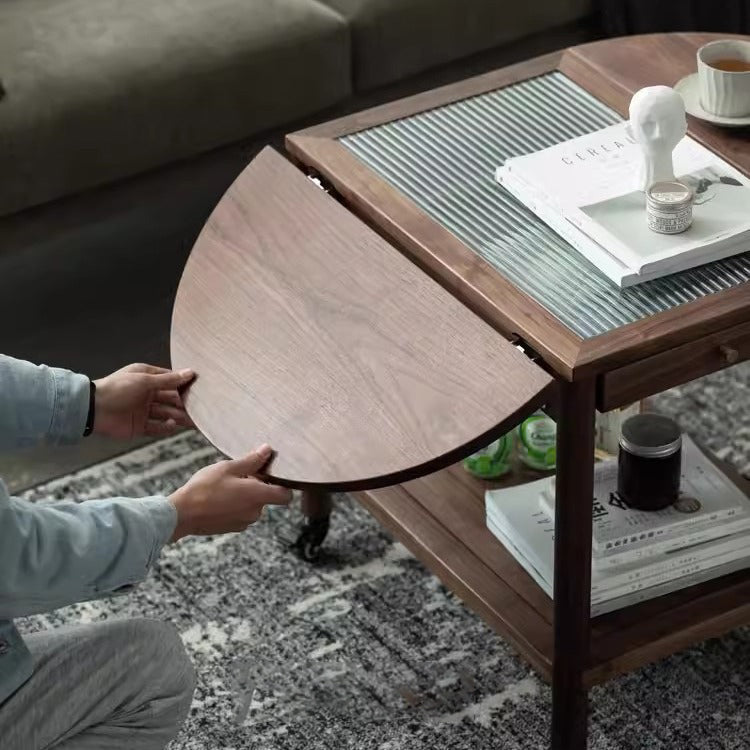 Minimalist Oval Wood Metal Glass Side Table