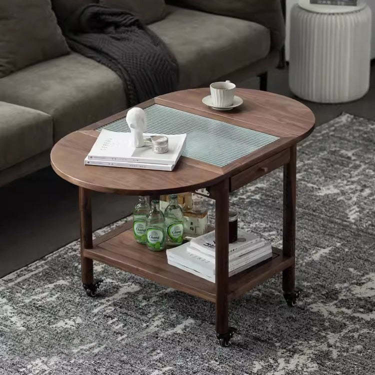 Minimalist Oval Wood Metal Glass Side Table