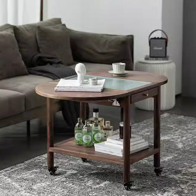 Minimalist Oval Wood Metal Glass Side Table