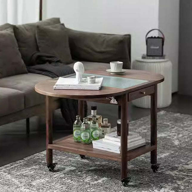 Minimalist Oval Wood Metal Glass Side Table
