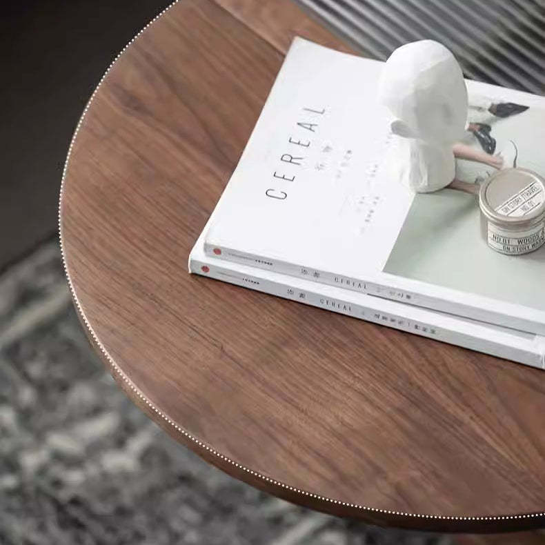 Minimalist Oval Wood Metal Glass Side Table