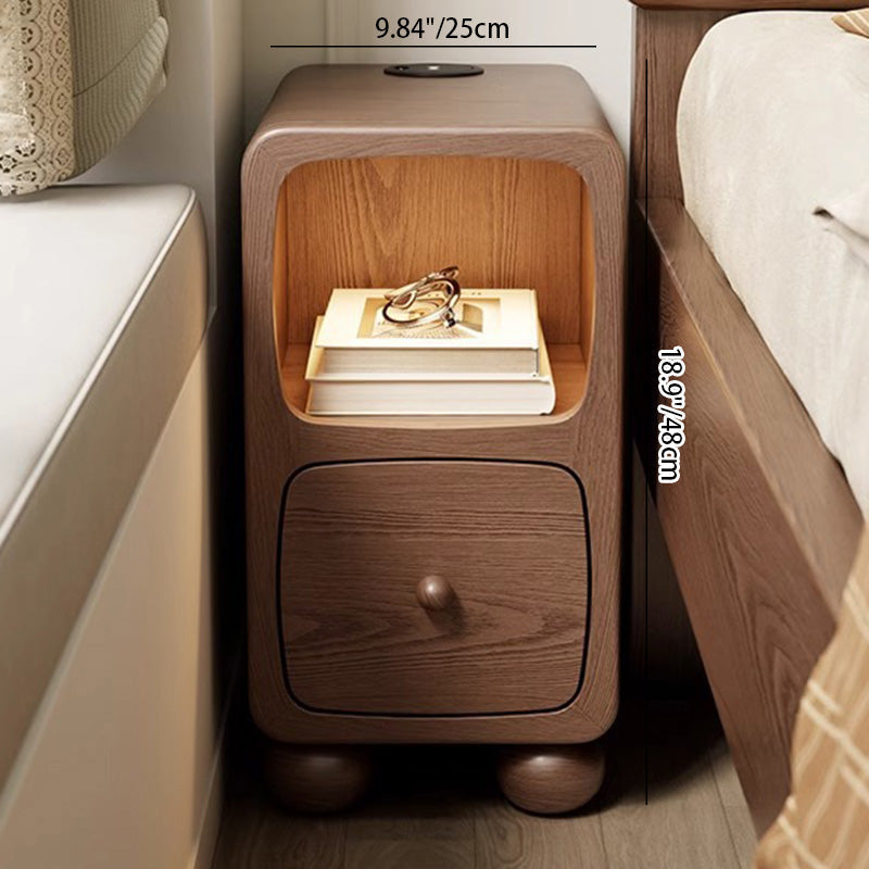 Modern Luxury Rubberwood Multi-Panel Nightstand — Walnut Color
