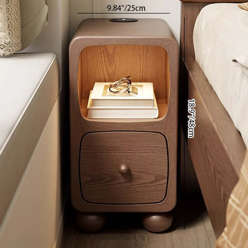 Modern Luxury Rubberwood Multi-Panel Nightstand — Walnut Color