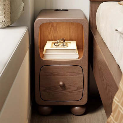 Modern Luxury Rubberwood Multi-Panel Nightstand — Walnut Color