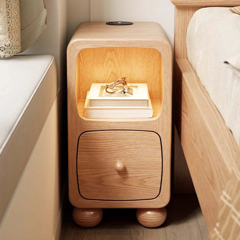 Modern Luxury Rubberwood Multi-Panel Nightstand — Original Wood Color
