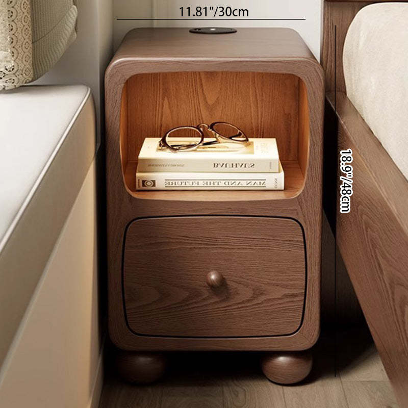 Modern Luxury Rubberwood Multi-Panel Nightstand — Original Wood Color