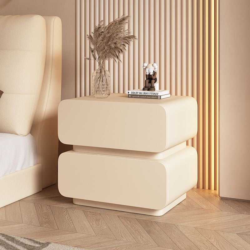 Minimalist Wood Metal 2-Drawer Nightstand — Cream White