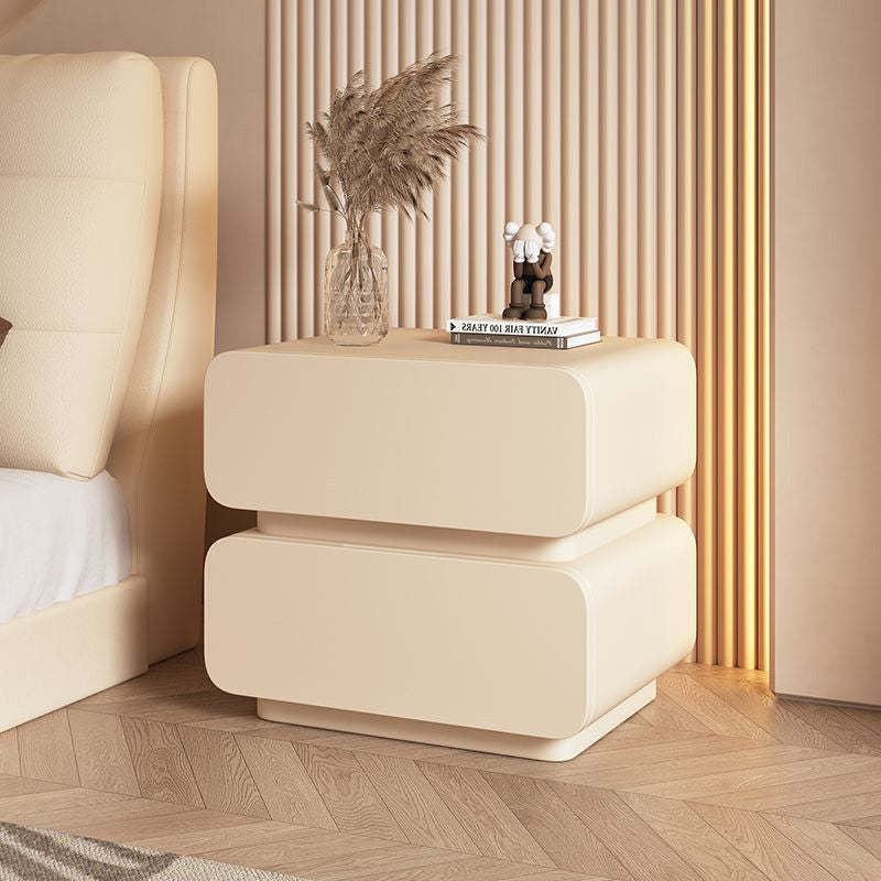 Minimalist Wood Metal 2-Drawer Nightstand — Cream White